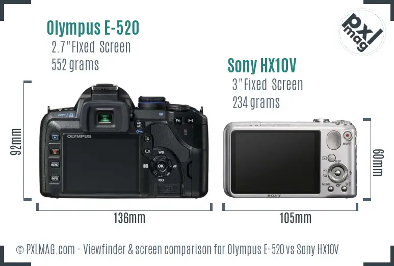 Olympus E-520 vs Sony HX10V Screen and Viewfinder comparison