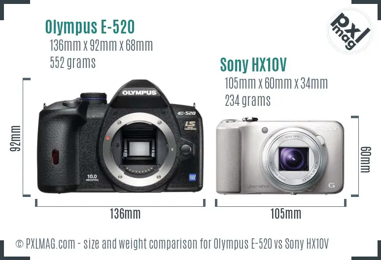 Olympus E-520 vs Sony HX10V size comparison
