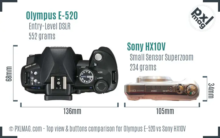Olympus E-520 vs Sony HX10V top view buttons comparison