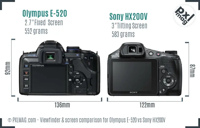 Olympus E-520 vs Sony HX200V Screen and Viewfinder comparison