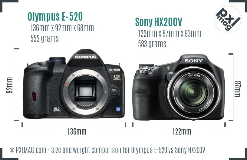 Olympus E-520 vs Sony HX200V size comparison