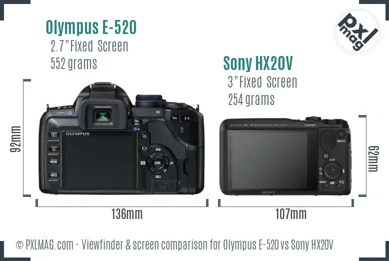 Olympus E-520 vs Sony HX20V Screen and Viewfinder comparison