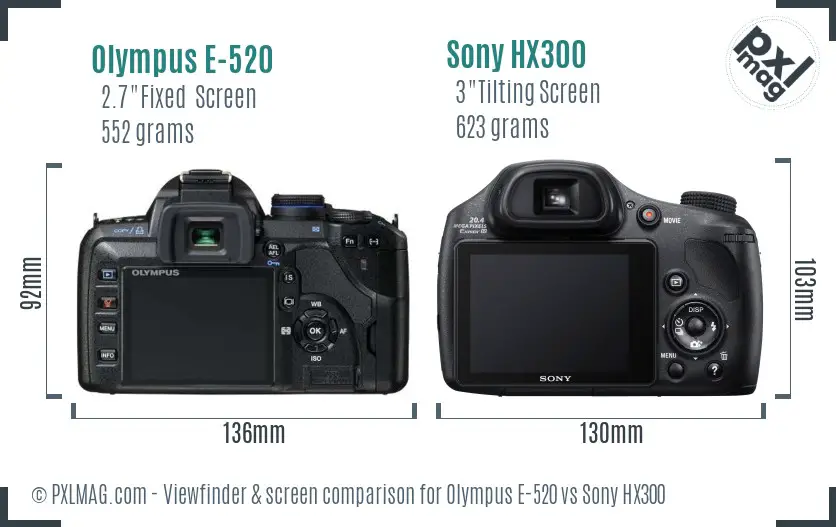 Olympus E-520 vs Sony HX300 Screen and Viewfinder comparison