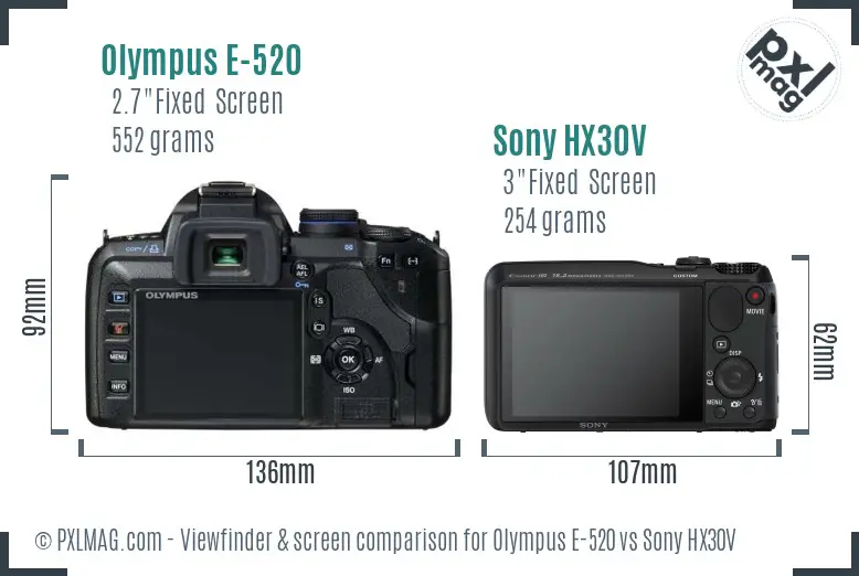Olympus E-520 vs Sony HX30V Screen and Viewfinder comparison