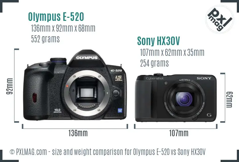 Olympus E-520 vs Sony HX30V size comparison