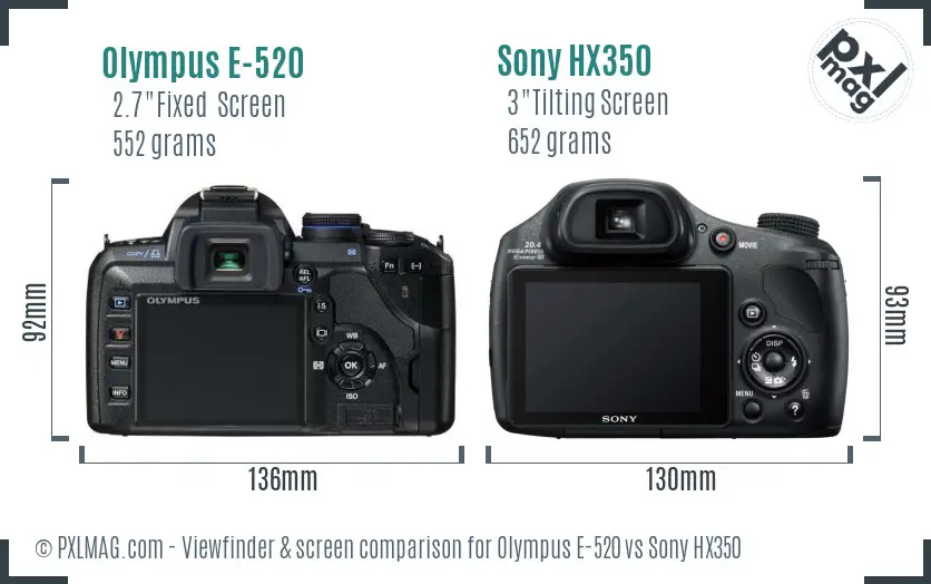 Olympus E-520 vs Sony HX350 Screen and Viewfinder comparison