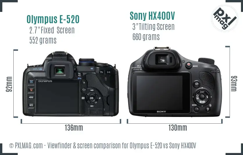 Olympus E-520 vs Sony HX400V Screen and Viewfinder comparison