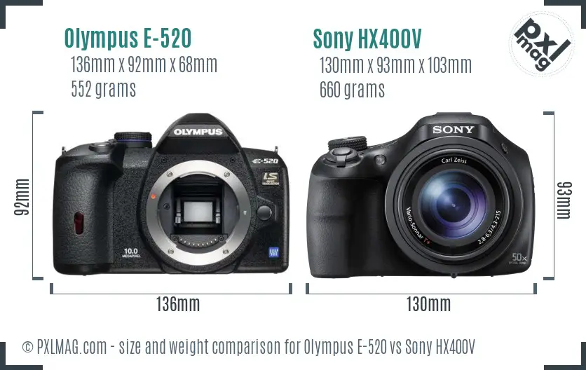 Olympus E-520 vs Sony HX400V size comparison