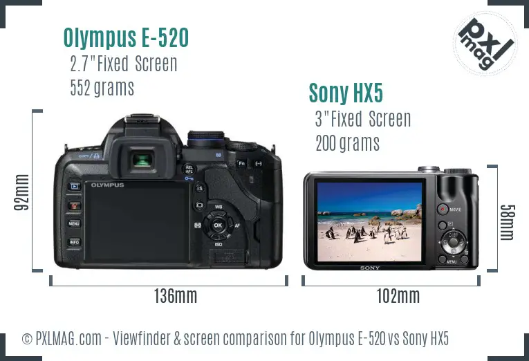 Olympus E-520 vs Sony HX5 Screen and Viewfinder comparison