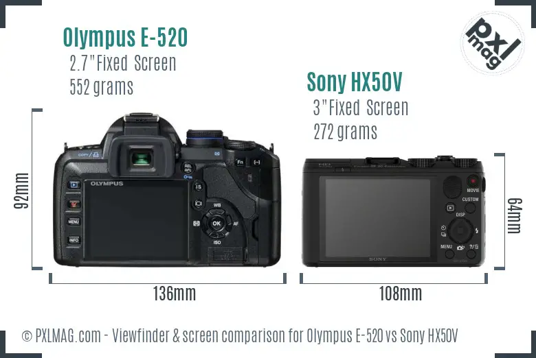 Olympus E-520 vs Sony HX50V Screen and Viewfinder comparison