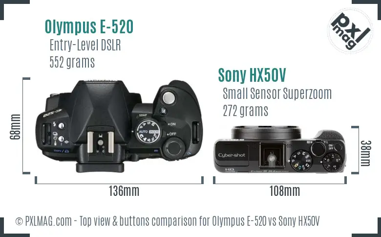 Olympus E-520 vs Sony HX50V top view buttons comparison
