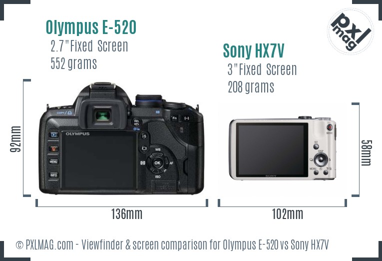 Olympus E-520 vs Sony HX7V Screen and Viewfinder comparison