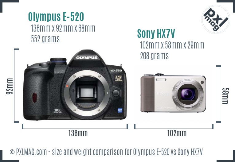 Olympus E-520 vs Sony HX7V size comparison