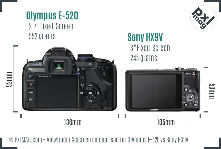 Olympus E-520 vs Sony HX9V Screen and Viewfinder comparison