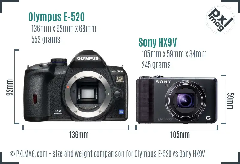 Olympus E-520 vs Sony HX9V size comparison