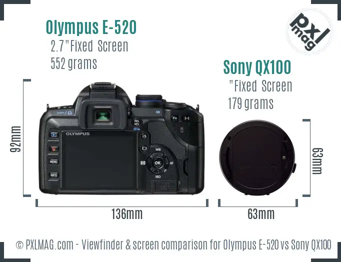 Olympus E-520 vs Sony QX100 Screen and Viewfinder comparison