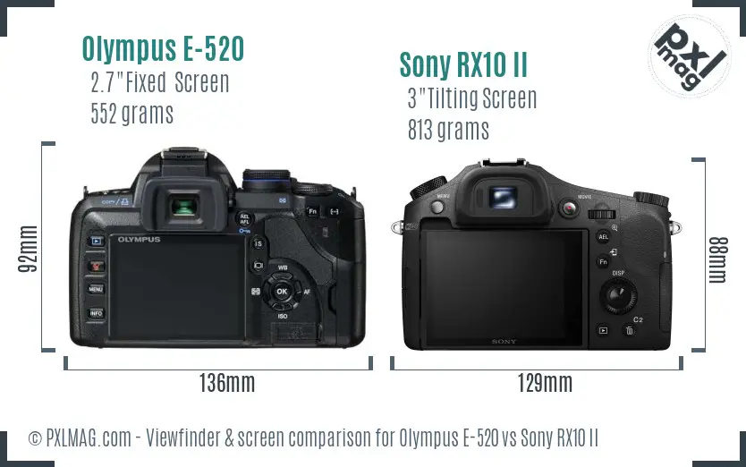 Olympus E-520 vs Sony RX10 II Screen and Viewfinder comparison