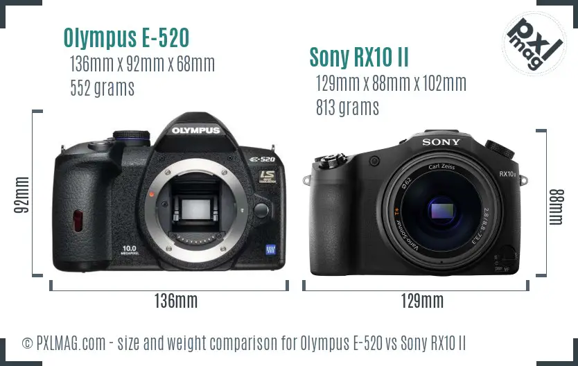 Olympus E-520 vs Sony RX10 II size comparison