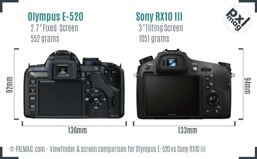 Olympus E-520 vs Sony RX10 III Screen and Viewfinder comparison