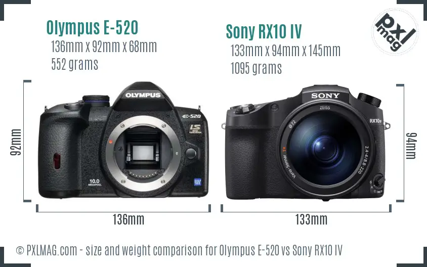 Olympus E-520 vs Sony RX10 IV size comparison