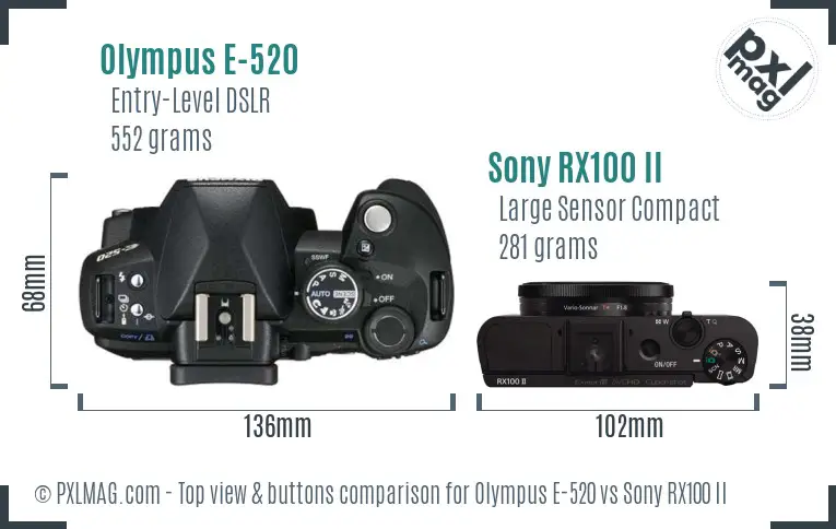 Olympus E-520 vs Sony RX100 II top view buttons comparison