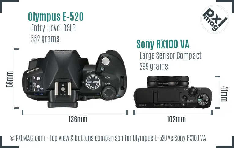 Olympus E-520 vs Sony RX100 VA top view buttons comparison