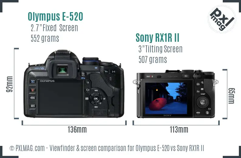 Olympus E-520 vs Sony RX1R II Screen and Viewfinder comparison