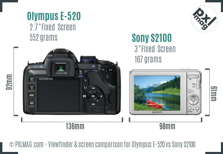 Olympus E-520 vs Sony S2100 Screen and Viewfinder comparison