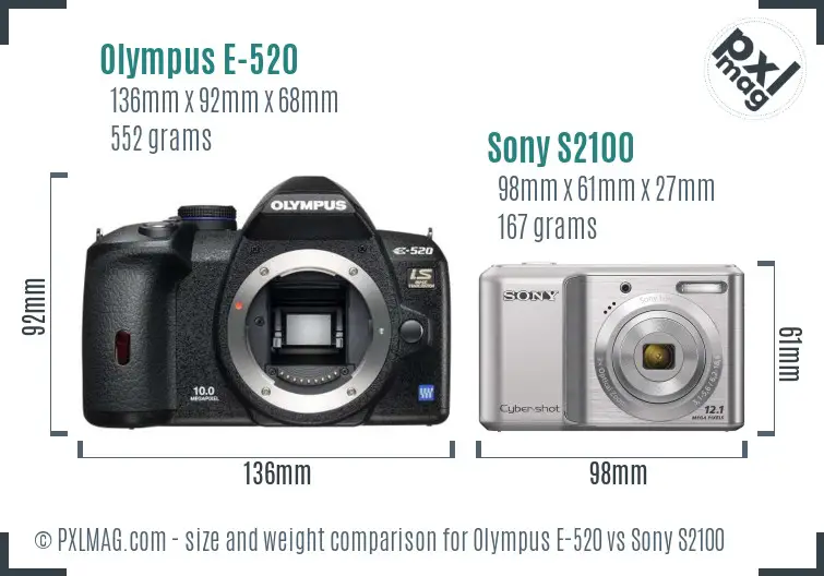 Olympus E-520 vs Sony S2100 size comparison