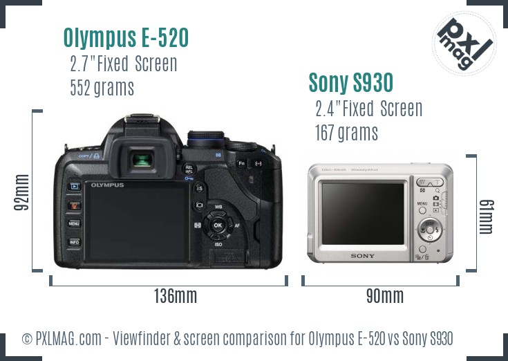 Olympus E-520 vs Sony S930 Screen and Viewfinder comparison