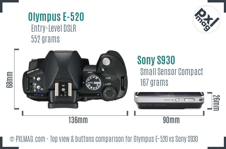 Olympus E-520 vs Sony S930 top view buttons comparison