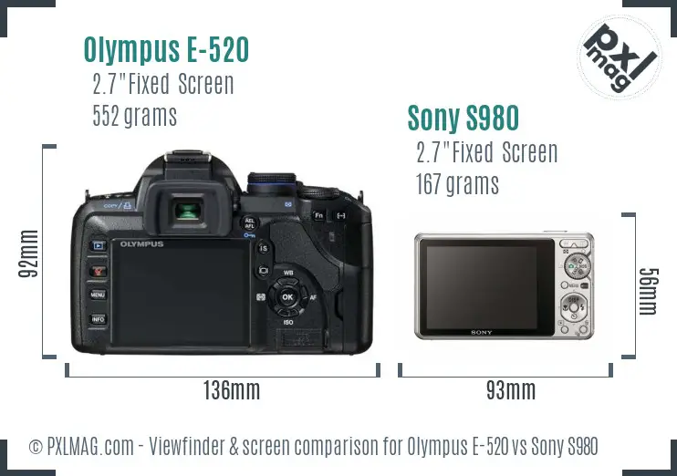 Olympus E-520 vs Sony S980 Screen and Viewfinder comparison Olympus E-520 vs Sony S980 Screen and Viewfinder comparison