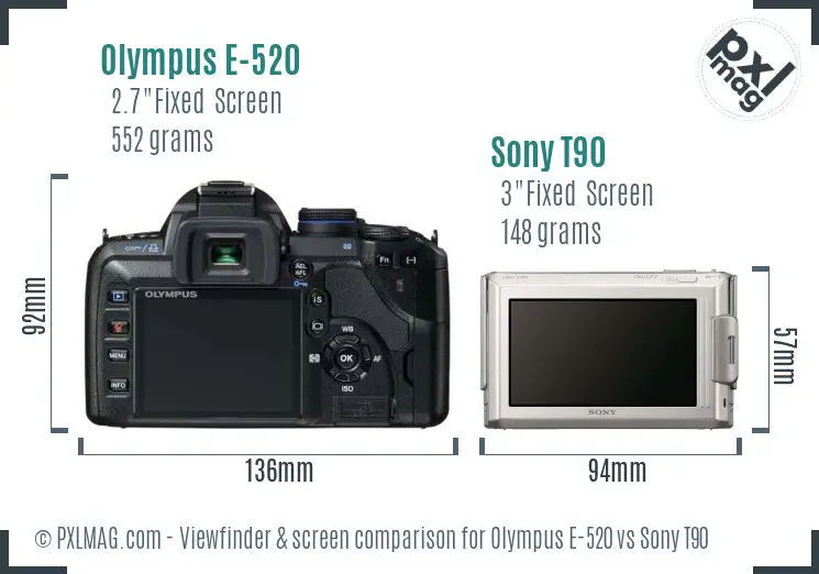 Olympus E-520 vs Sony T90 Screen and Viewfinder comparison