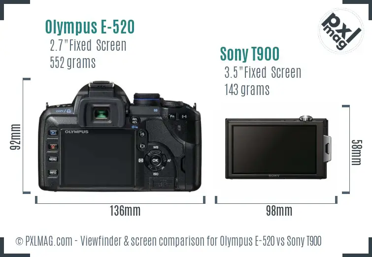 Olympus E-520 vs Sony T900 Screen and Viewfinder comparison