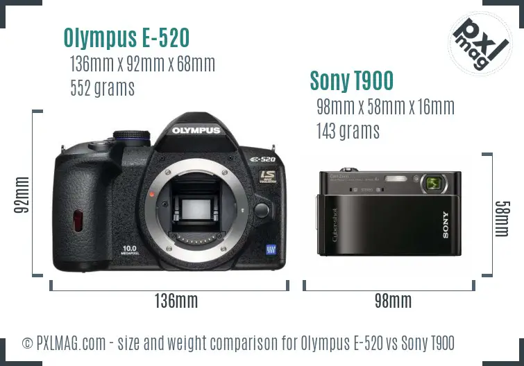 Olympus E-520 vs Sony T900 size comparison