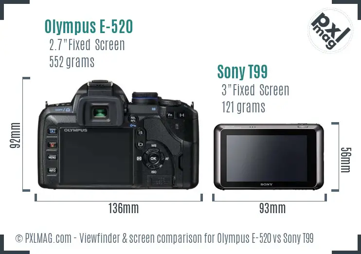 Olympus E-520 vs Sony T99 Screen and Viewfinder comparison Olympus E-520 vs Sony T99 Screen and Viewfinder comparison