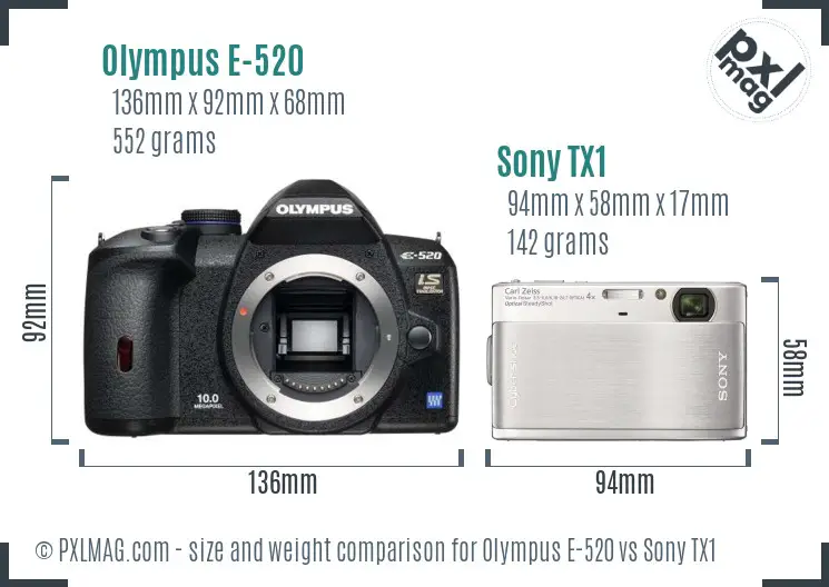 Olympus E-520 vs Sony TX1 size comparison Olympus E-520 vs Sony TX1 size comparison