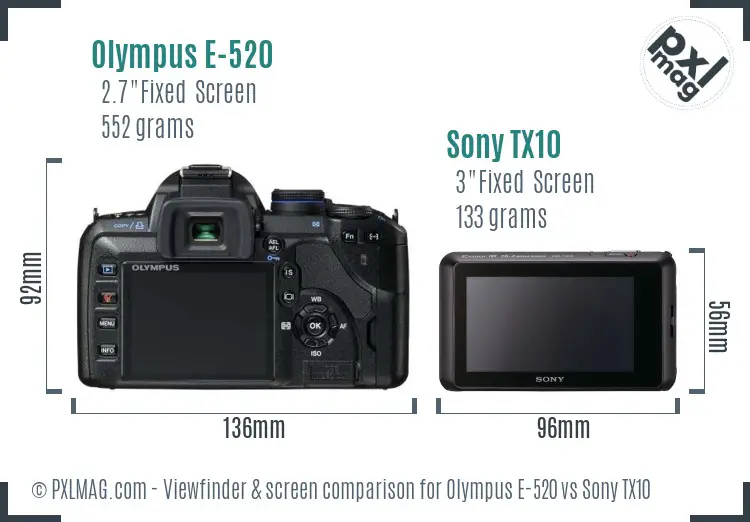 Olympus E-520 vs Sony TX10 Screen and Viewfinder comparison