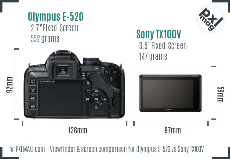 Olympus E-520 vs Sony TX100V Screen and Viewfinder comparison