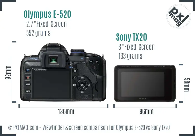 Olympus E-520 vs Sony TX20 Screen and Viewfinder comparison Olympus E-520 vs Sony TX20 Screen and Viewfinder comparison