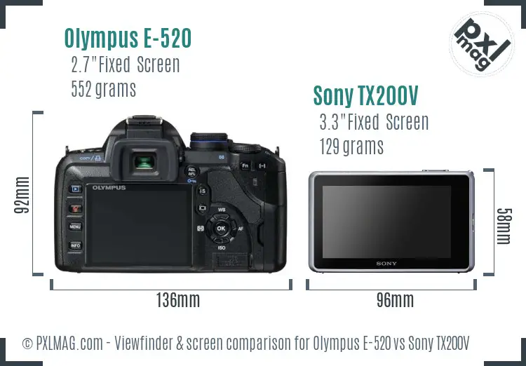 Olympus E-520 vs Sony TX200V Screen and Viewfinder comparison
