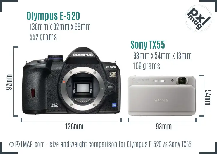 Olympus E-520 vs Sony TX55 size comparison