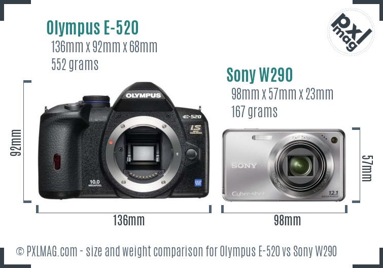 Olympus E-520 vs Sony W290 size comparison