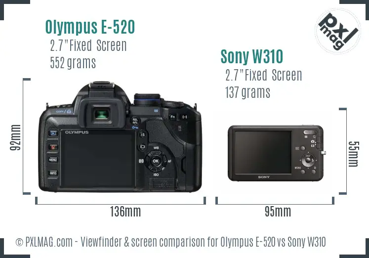 Olympus E-520 vs Sony W310 Screen and Viewfinder comparison Olympus E-520 vs Sony W310 Screen and Viewfinder comparison