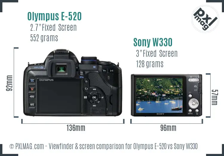 Olympus E-520 vs Sony W330 Screen and Viewfinder comparison Olympus E-520 vs Sony W330 Screen and Viewfinder comparison