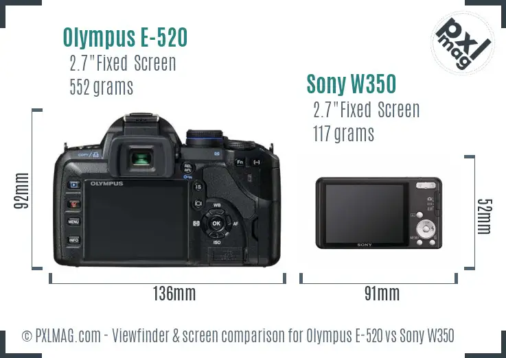 Olympus E-520 vs Sony W350 Screen and Viewfinder comparison