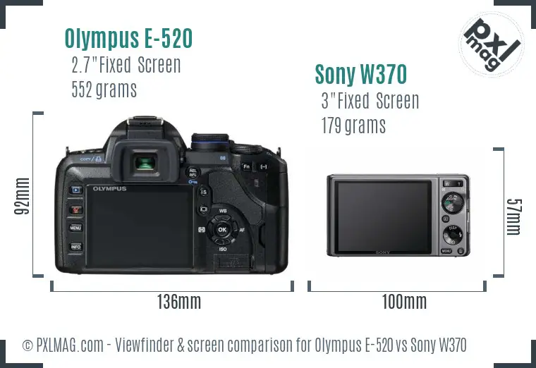 Olympus E-520 vs Sony W370 Screen and Viewfinder comparison