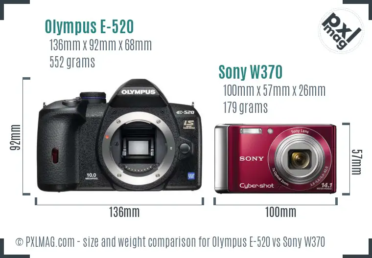 Olympus E-520 vs Sony W370 size comparison