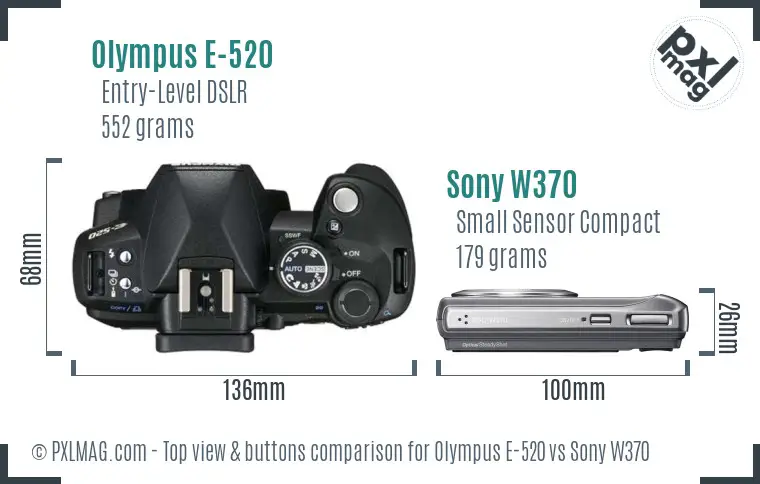 Olympus E-520 vs Sony W370 top view buttons comparison