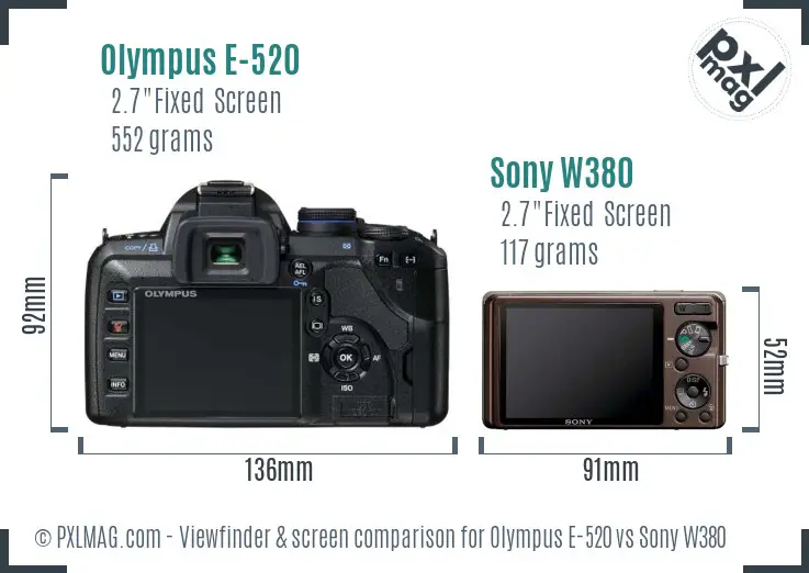 Olympus E-520 vs Sony W380 Screen and Viewfinder comparison